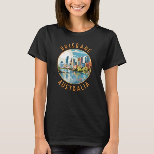 Brisbane Australië Retro Distress Circle T-shirt (Voorkant)