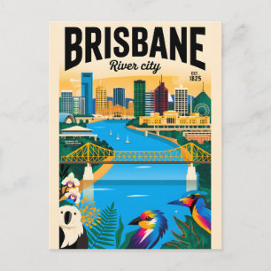 Brisbane Australië Retro Reisposter Kunst Briefkaart