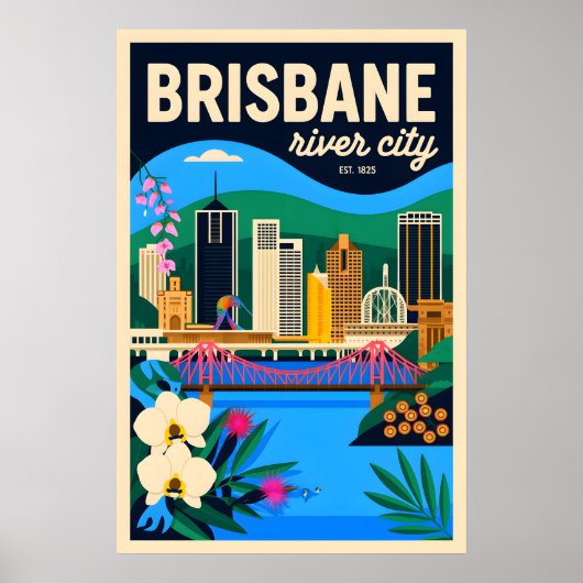 Brisbane Australië Retro Reisposter Kunst Poster (Voorkant)
