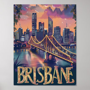 Brisbane Australië Vintage Beroemde Reisplaats Poster