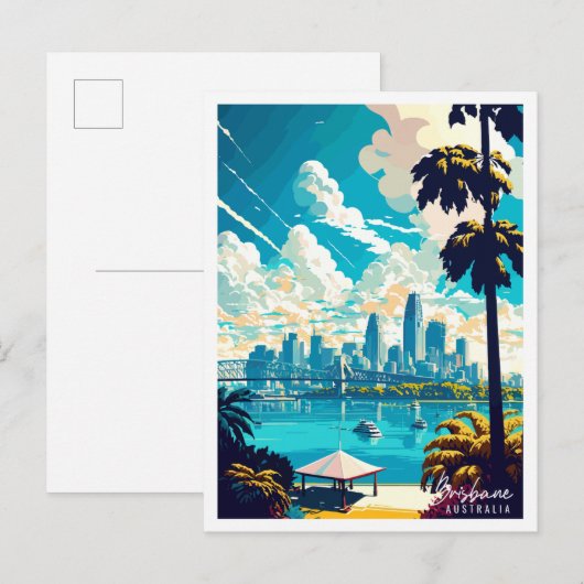Brisbane Australië vintage reisillustratie Briefkaart (Voorkant / Achterkant)
