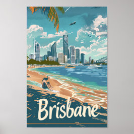 Brisbane Australië Vintage Travel Illustratie Poster