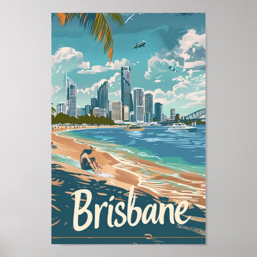 Brisbane Australië Vintage Travel Illustratie Poster (Voorkant)