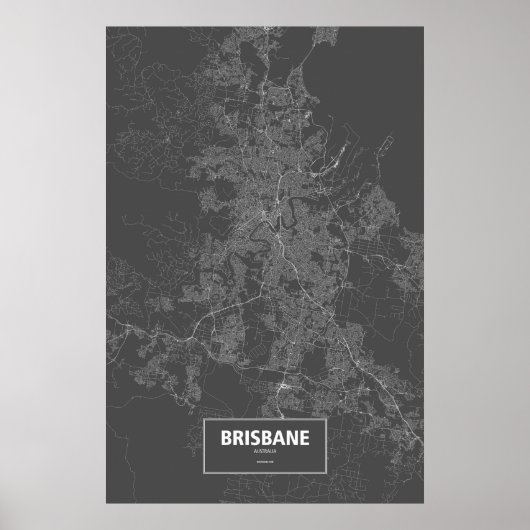 Brisbane, Australië (wit op zwart) Poster (Voorkant)
