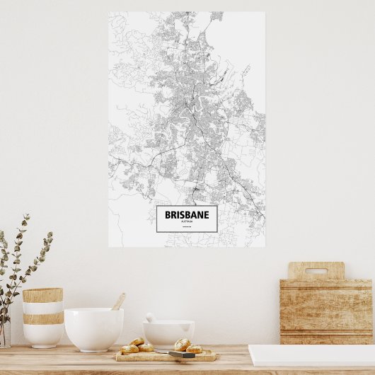 Brisbane, Australië (zwart op wit) Poster (Keuken)