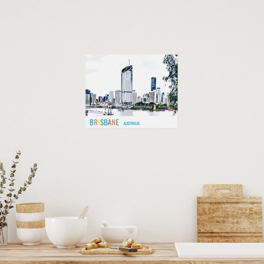Brisbane Australische skyline reisdruk Poster (Keuken)