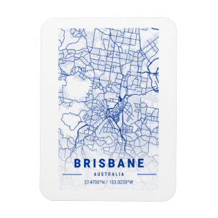 Brisbane City Map Blue Tint Magneet
