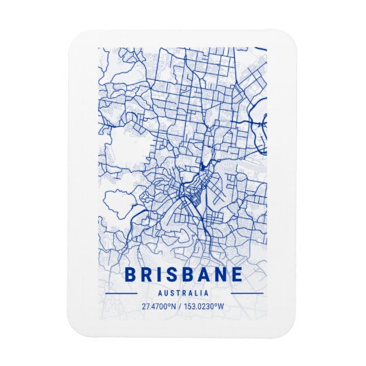Brisbane City Map Blue Tint Magneet (Verticaal)