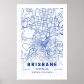 Brisbane City Map Blue Tint Poster (Voorkant)