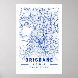 Brisbane City Map Blue Tint Poster