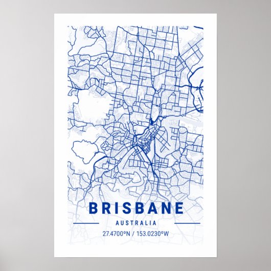 Brisbane City Map Blue Tint Poster (Voorkant)