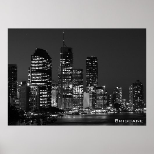 Brisbane City, Nacht - Zwart en wit Poster (Voorkant)