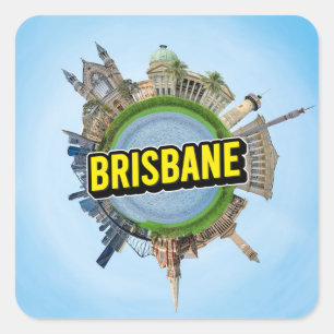 Brisbane klein klein planeet landmark architectuur vierkante sticker