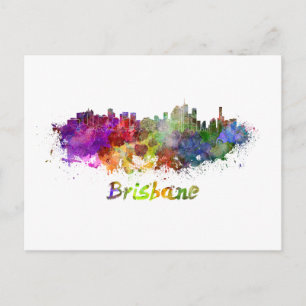 Brisbane skyline in waterverf splatters briefkaart