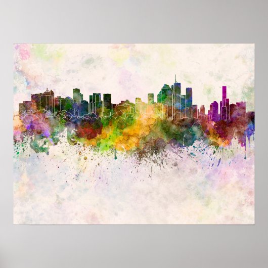Brisbane skyline op waterverf achtergrond poster (Voorkant)