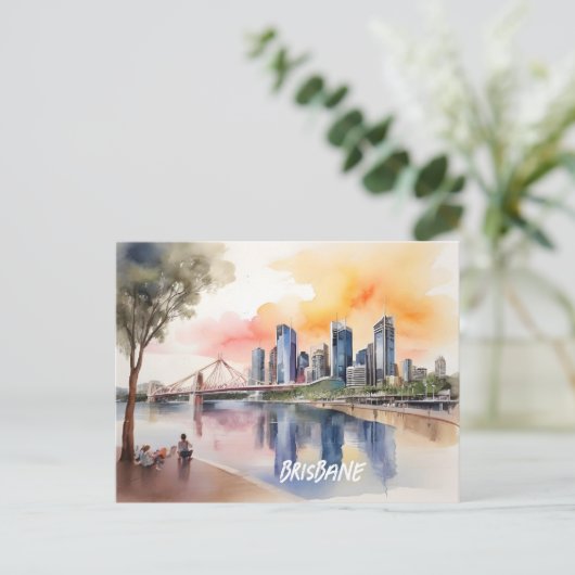 Brisbane waterverf kunst briefkaart (Staand voorkant)