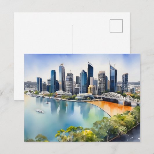 Brisbane waterverf kunst briefkaart (Voorkant / Achterkant)