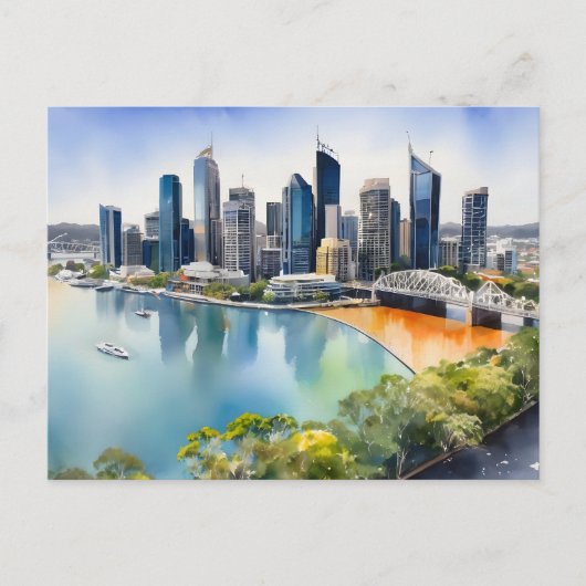 Brisbane waterverf kunst briefkaart (Voorkant)