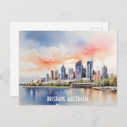 Brisbane waterverf kunst briefkaart (Voorkant / Achterkant)