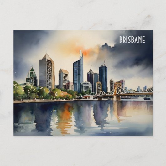 Brisbane waterverf kunst briefkaart (Voorkant)