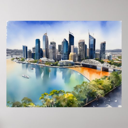 Brisbane waterverf kunst poster (Voorkant)
