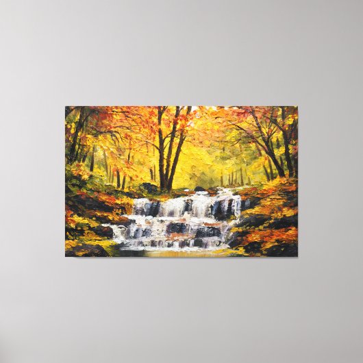Brisk Autumn Waterfall Oil Paint Canvas Wall Art (Voorkant)