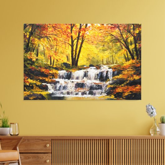 Brisk Autumn Waterfall Oil Paint Canvas Wall Art (Insitu (Woonkamer))
