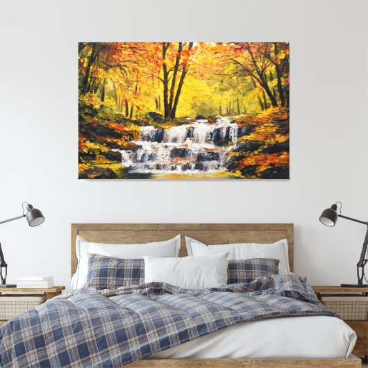 Brisk Autumn Waterfall Oil Paint Canvas Wall Art Afdruk (Insitu (Slaapkamer))
