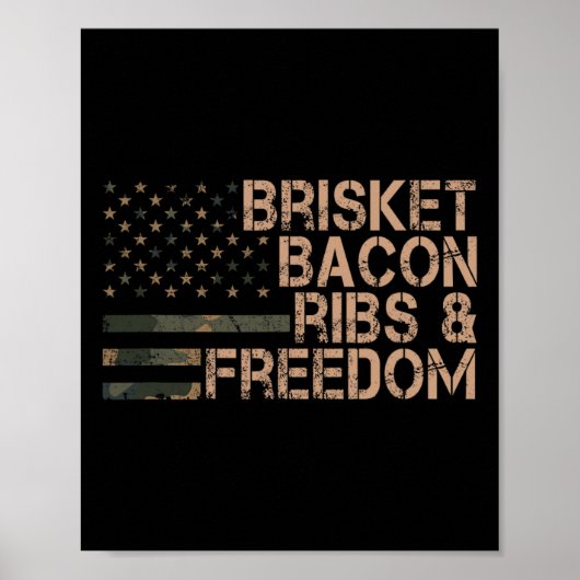 Brisket Bycon Ribs en Freedom Grill BBQ Funny Mea Poster (Voorkant)