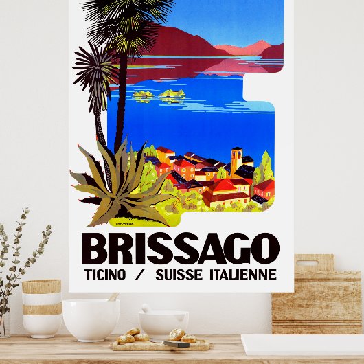 Brissago, Ticino, Zwitserland. Village and Lake Poster (Keuken)