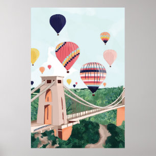 Bristol Art Print, Hot Air Ballon Wall Art, Clift Poster