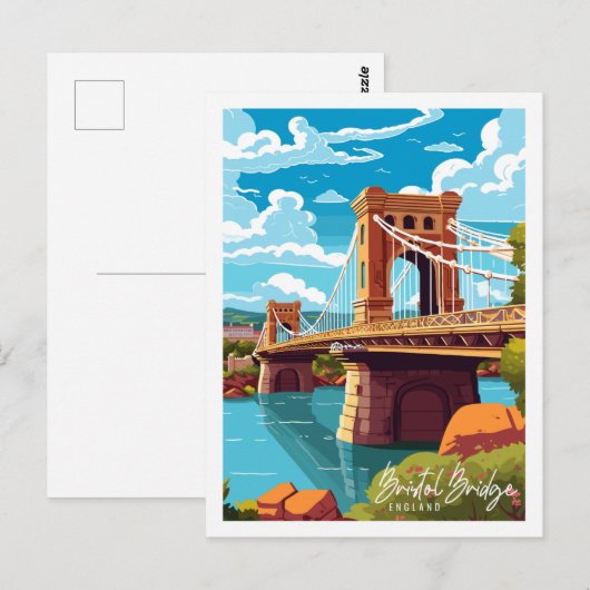 Bristol Bridge Engeland vintage reisillustratie Briefkaart (Voorkant / Achterkant)