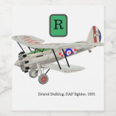 Bristol Bulldog, biplane, met monogram Wijn Etiket (Enkel label)