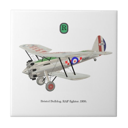 Bristol Bulldog, biplane, with monogram, Tegeltje (Voorkant)
