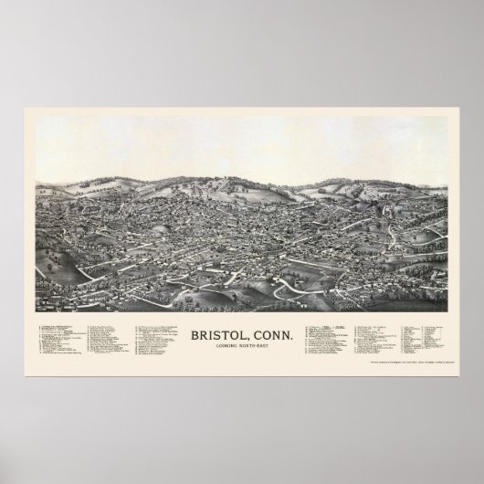 Bristol, CT Panorama Kaart - 1889 Poster (Voorkant)