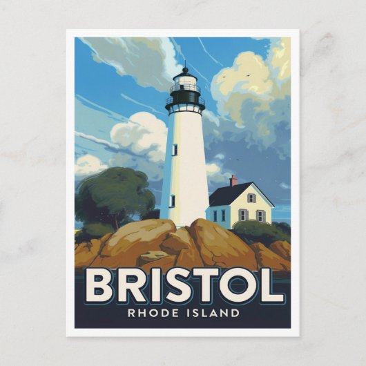 Bristol Rhode Island Vuurtoren Kunst Briefkaart (Voorkant)