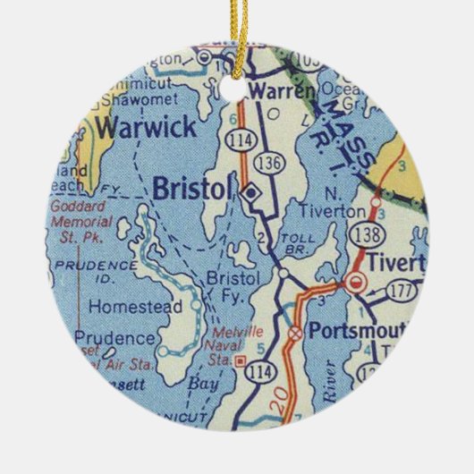 Bristol RI  kaart Keramisch Ornament (Voorkant)