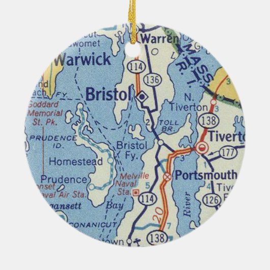 Bristol RI  kaart Keramisch Ornament (Achterkant)