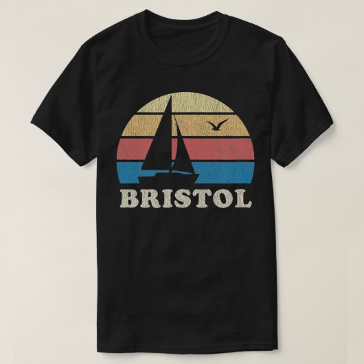 Bristol RI  Sailboat 70's Throwback Sunset T-shirt (Design voorkant)