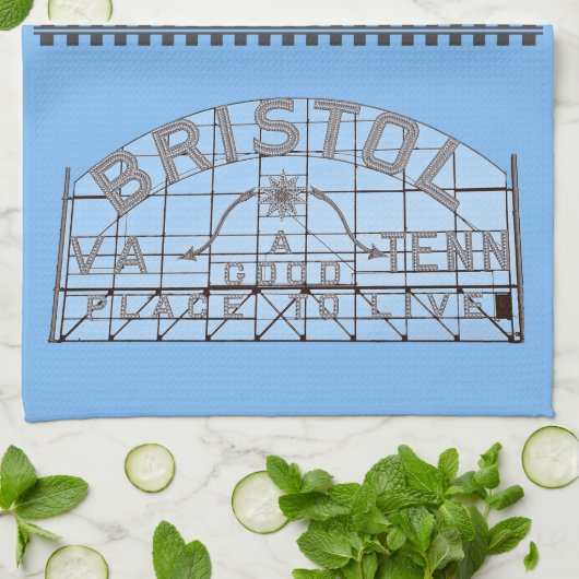 Bristol Slogan Sign. with Tracks on Blue Theedoek (Gevouwen)