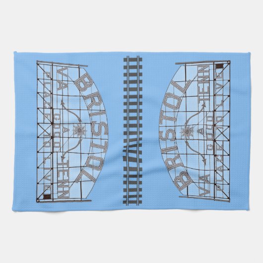 Bristol Slogan Sign. with Tracks on Blue Theedoek (Horizontaal)