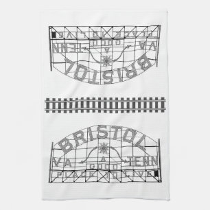 Bristol Slogan Sign. with Tracks on white Theedoek