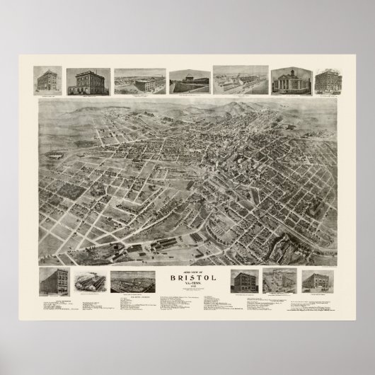 Bristol, TN Panorama Map - 1912 Poster (Voorkant)