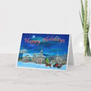 Bristol Vermont op een winternacht Feestdagen Kaart