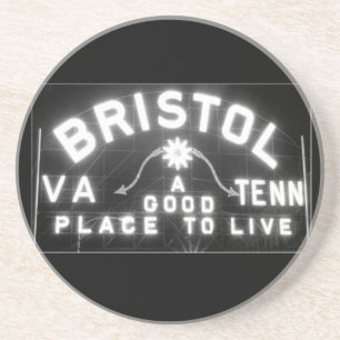 Bristol Virginia Tennessee Slogan teken 's nachts Zandsteen Onderzetter
