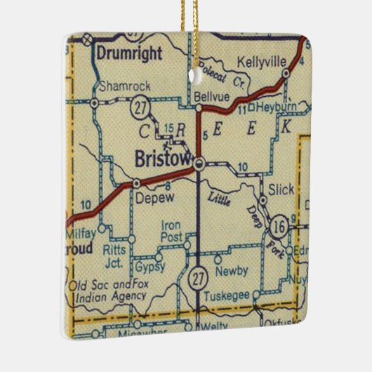 Bristow Oklahoma Retro Map Keramisch Ornament (Rechts)