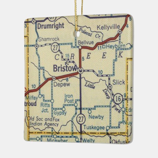 Bristow Oklahoma Retro Map Keramisch Ornament (Links)