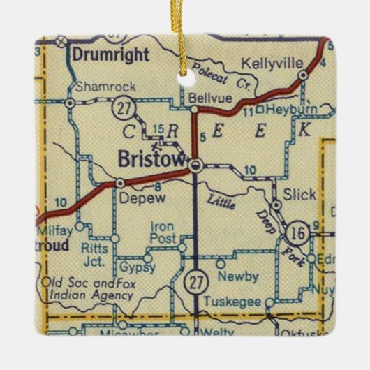 Bristow Oklahoma Retro Map Keramisch Ornament (Voorkant)