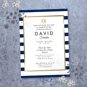 Brit Milah Navy Blau Witte Streep Goud Kaart