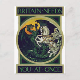 Britain Needs You at Once – St. George Vintage Art Briefkaart